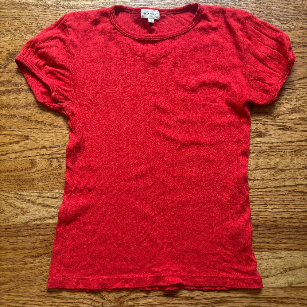 Donni- The Pointelle Baby Tee (Small, Tomato Color)
